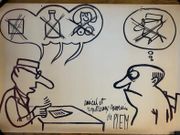 Dessin original au feutre (chez le médecin : pas de tabac, d'alcool, de femme), grand format, avec envoi autographe signé "respectueux et amical souvenir PIEM" par PIEM - Image 1