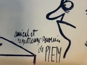 Dessin original au feutre (chez le médecin : pas de tabac, d'alcool, de femme), grand format, avec envoi autographe signé "respectueux et amical souvenir PIEM" par PIEM - Image 4
