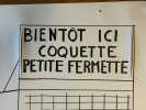 Dessin original au feutre "Bientôt ici coquette petite fermette" grand format, avec envoi autographe signé "bien amicalement PIEM". PIEM