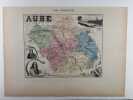 Carte historiée en couleurs du département de l'AUBE. Extraite de l'Atlas - La France et ses colonies - par Vuillemin, d'après les cartes de Cassini, ...