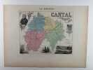 Carte historiée en couleurs du département du CANTAL. Extraite de l'Atlas - La France et ses colonies - par Vuillemin, d'après les cartes de Cassini, ...