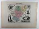 Carte historiée en couleurs du département de CHARENTE. Extraite de l'Atlas - La France et ses colonies - par Vuillemin, d'après les cartes de ...