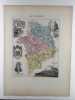 Carte historiée en couleurs du département du CHER. Extraite de l'Atlas - La France et ses colonies - par Vuillemin, d'après les cartes de Cassini, du ...