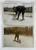 (Patins à roulettes motorisé) 2 tirages originaux argentiques représentant l'inventeur Mercier chaussé d'un patin automobile d'une force d'un cheval ...
