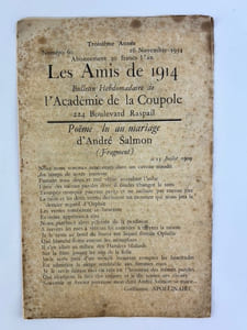 "Les Amis de 1914". Bulletin hebdomadaire de l'Académie de la Coupole. N° 60 (3e année). 16 novembre 1934