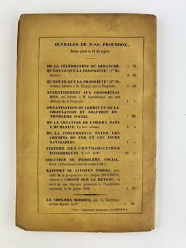 Réunion de 2 ouvrages : Le droit au travail et le droit de propriété par P.J. Proudhon. Représentant du Peuple / Manuel du spéculateur à la bourse. ...