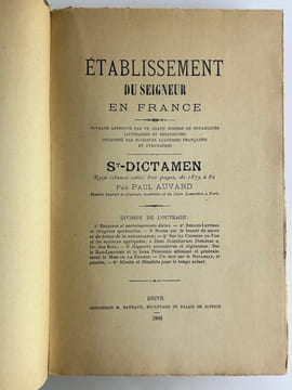 (FOUS LITTERAIRES) Etablissement du Seigneur en France. St-Dictamen. Reçu (clauso ostio) 800 pages, de 1789 à 82. Division de l'ouvrage : 1 Religion ...