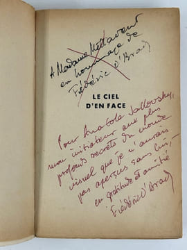 Le ciel d'en face. Envoi autographe signé à l'écrivain et critique Anatole Jakovsky.. Frédéric O'BRADY