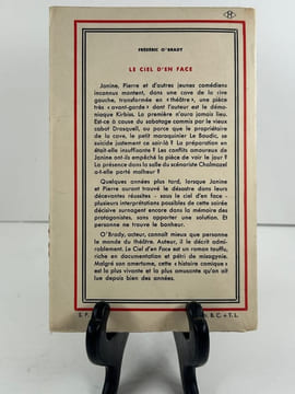 Le ciel d'en face. Envoi autographe signé à l'écrivain et critique Anatole Jakovsky.. Frédéric O'BRADY