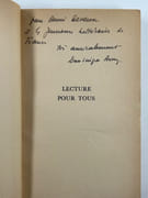 Lecture pour tous. Envoi autographe signé "pour Henri Devaux et les Jeunesses Littéraires de France / très amicalement" par Dominique AURY - Image 1