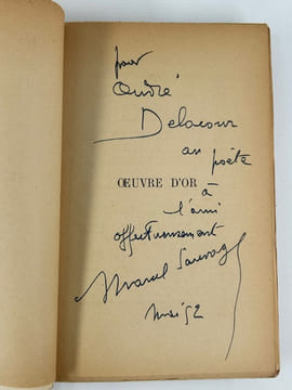 Oeuvre d'or. Poèmes. Envoi autographe signé au poète André Delacour. . Marcel SAUVAGE