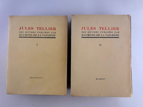 JULES TELLIER. Ses oeuvres publiées par Raymond de la Tailhède. En 2 volumes. Envoi de R. de la Tailhède à Alfred Porché.. Jules TELLIER (1863-1889)