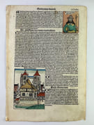(INCUNABLE) Liber chronicarum / La Chronique de Nuremberg : Nuremberg Chronicle. 1493. CCXIX Feuille imprimée recto-verso. Portraits de Boniface VIII (de son nom Benedetto Caetani), de Benoit XI (1240-1303) et Louis (1274 -1297), franciscain, évêque de Toulouse (fils de Charles II & Marie de Hongrie). Au verso gravure de l'Abbaye du Mont Cassin et portrait du comte Adolphe de Nassau (1250-1298). par Hartmann Schedel (1440-1540), Anton Koberger (impression)  Michael Wohlgemuth, Willem Pleydenwurff, Albrecht Durer (illustrations) - Image 1