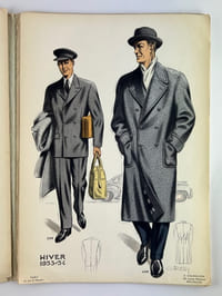 (MODE - COUTURE) Men's fashions 1953/54. Publications E. Soumillion. 10 planches nb & couleurs & 1 double nb, 21 modèles présentés.26 x 37 cm.