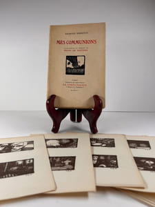 MES COMMUNIONS (nouvelles) Eaux-fortes et dessins de Frans de Geetere. Titres des nouvelles : L'HONNEUR DE LUTTÉRATH - LA PETITE SERVANTE - CLIMATÉRIE - LE COQ ROUGE - LA TENTATION DE MINERVE  DES ANGLIERS  - TANTE MARIE - BURCH MITSU -  UNE PARTIE SUR L'EAU  - CHARDONNERETTE  - LA DERNIÈRE LETTRE DU MATELOT - APPOL ET BROUSCARD - UNE MAUVAISE RENCONTRE - LE SUBLIME ESCARPE - LE STRYGE. 