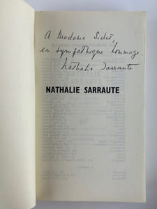 Nathalie Sarraute. ENVOI autographe signé de N. Sarraute.