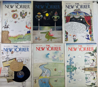 A collection of 23 vintages issues of The New Yorker Magazine with covers designed by Saul Steinberg from 1964 to 1974.