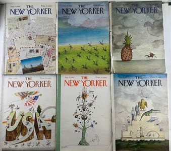 A collection of 23 vintages issues of The New Yorker Magazine with covers designed by Saul Steinberg from 1964 to 1974.