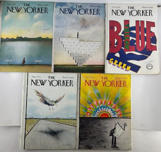 A collection of 23 vintages issues of The New Yorker Magazine with covers designed by Saul Steinberg from 1964 to 1974.