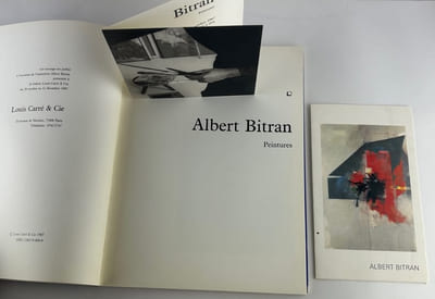Réunion de deux catalogues d'exposition. 1) Peintures, Dessins 1980-1992. Maison des Arts Georges Pompidou. Exposition du 29 mai - 29 août 1993. Joint le carton d'invitation (petit accroc en pied). 2) Bitran - Peintures. Galerie Louis Carré & Cie. Exposition du 29 octobre au 12 décembre 1987. Joint le carton d'invitation. 