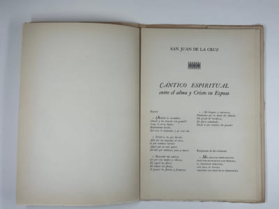 CANTIQUE SPIRITUEL. Texte du manuscrit de Jaen. Version française par Guy Lévis Mano & neuf images par Raymond Gid & typographie par GLM. Un des 25 exemplaires signés par l'éditeur et réservés aux amis de GLM  marqués de A à Z. (Ex. Z). 