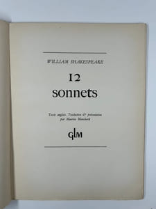 12 sonnets. Texte anglais. traduction et présentation par Maurice Blanchard. Un des 25 exemplaires signés par l'éditeur et réservés aux amis de GLM  marqués de A à Z. (Ex. Z). 