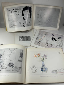 Combination of 4 catalogues : Exhibition Drawings by Saul Steinberg Opening Wednesday 4 - 7, November 5 - 29, 1969. Sydney Janis Gallery New-York 1969,  20 illustrations / Saul Steinberg, Still life and architecture: April 3-May 1, 1982 Pace Gallery, 39 illustrations / SAUL STEINBERG DOCUMENTS, Arts Council of Great Britain 1979, softcover, 24p. 18 illustrations / Texte by  Adam Gopnik , Saul Steinberg: Recent Work. The Pace Gallery. October 31 - 28 November, 1987