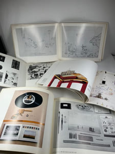 Combination of 4 catalogues : Exhibition Drawings by Saul Steinberg Opening Wednesday 4 - 7, November 5 - 29, 1969. Sydney Janis Gallery New-York 1969,  20 illustrations / Saul Steinberg, Still life and architecture: April 3-May 1, 1982 Pace Gallery, 39 illustrations / SAUL STEINBERG DOCUMENTS, Arts Council of Great Britain 1979, softcover, 24p. 18 illustrations / Texte by  Adam Gopnik , Saul Steinberg: Recent Work. The Pace Gallery. October 31 - 28 November, 1987