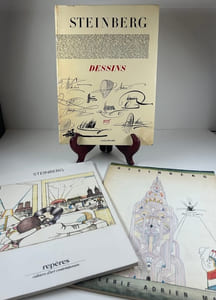 Réunion de 3 publications : 1/ Steinberg DESSINS, Gallimard, 1956 2/ Steinberg, Repères  Cahiers d'art contemporain n°30, Galerie Maeght Lelong, 1986, 36 illust, 39p., entretien entre Steinberg et Jean Frémon /  3 / Steinberg, catalogue d'exposition Galerie Adrien Maeght, 1988. Texte d'Eugène Ionesco, 16 illustrations.