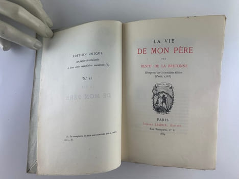 LA VIE DE MON PERE . Réimprimé sur la troisième édition. (Paris, 1788). Edition unique sur papier Hollande tirée à 200 exemplaires. . RESTIF DE LA ...
