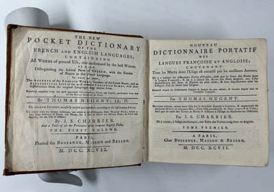 Nouveau dictionnaire portatif des langues françoise et angloise ; contenant tous les mots dont l'usage est autorisé par les meilleurs auteurs. Huitième édition, revue avec soin sur la dernière donnée à Londres, & augmentée ... ainsi que de la liste des termes de marine & de guerre à l'usage de messieurs les officiers. Par J. S. Charrier. 