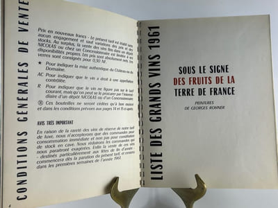 ETABLISSEMENTS NICOLAS. Liste des grands vins fins 1961 Sous le signe des fruits de la terre de France.