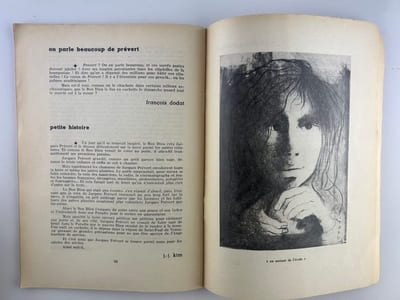 Sortilèges . Numéro double. 3 et 4. Jacques Prévert parmi nous. Textes de Claude Roy, Paul Gilson, Christian Gali, Jean Rousselot, Guy Mercier, Jacques Howlett, André Verdet, Marcel Hennart, Georges Galinier, Albert Mermoud, Eugenio de Andrade, Michel Ragon, Henri de Lescoët, Armand Lanoux, Claudine Chonez, R. Queneau, Robert Morel, Charles le Quintrec, Noêl Arnaud, Serge Brindeau, André Brincourt, Raymond Bussières, Edmond Humeau