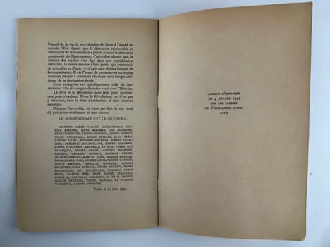 (Surréalisme) CAUSE. Rupture Inaugurale. Déclaration adoptée le 21 Juin 1947 par le groupe en France pour définir son attitude préjudicielle a l'égard ...