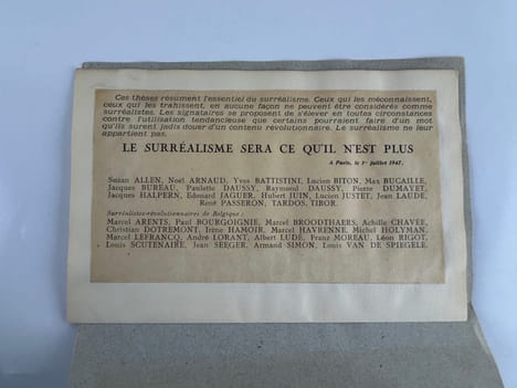 (Surréalisme) CAUSE. Rupture Inaugurale. Déclaration adoptée le 21 Juin 1947 par le groupe en France pour définir son attitude préjudicielle a l'égard ...