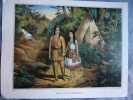 Planche couleur 1979 d apres gravure Nathaniel CURRIER RECTO HIAWATHA'S WEDDING VERSO THE INDIAN FAMILY. 