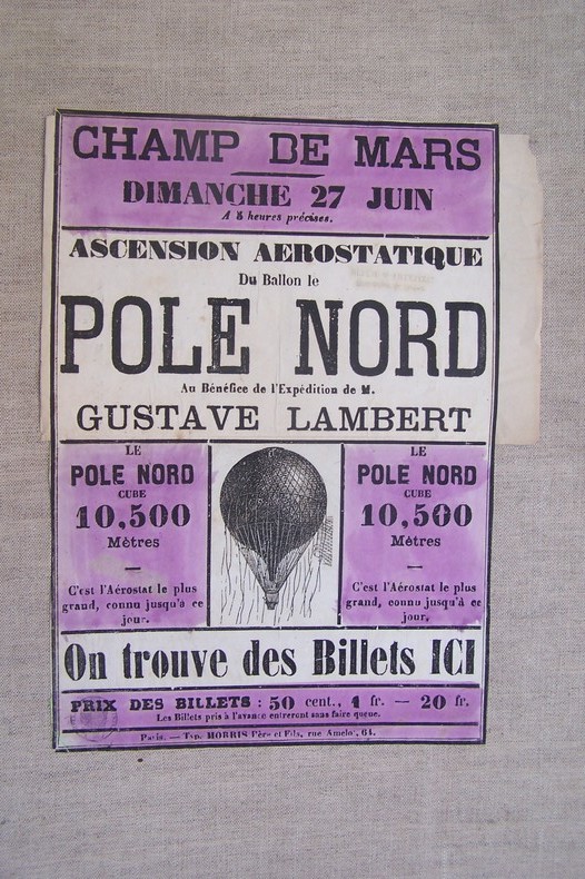 ASCENSION AEROSTATIQUE DU BALLON LE POLE NORD au bénéfice de l'Expédition de Gustave LAMBERT. Dimanche 27 Juin au CHAMP DE MARS.. 