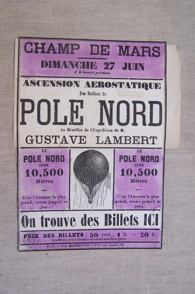 ASCENSION AEROSTATIQUE DU BALLON LE POLE NORD au b&eacute;n&eacute;fice de l'Exp&eacute;dition de Gustave LAMBERT. Dimanche 27 Juin au CHAMP DE MARS.. 