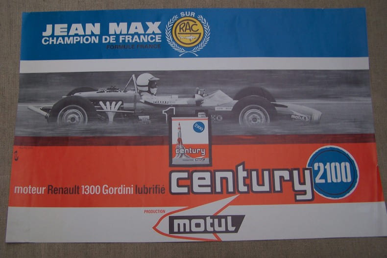 Affichette: Jean Max champion de France Formule France sur RAC moteur Renault 1300 Gordini.. 