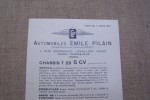 Automobiles Emile Pilain, 1 rue Vergniaud à Levallois. Chassis T29 5CV. Descriptif et tarif du 1er Mars 1931.. 