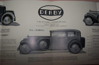 Voitures "DERBY" à Courbevoie. Coupé 2 - 3 places. Roadster. Conduite 4 places. Vers 1932.