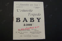 Voiturette Torpedo BABY 1913. SILVESTRE, Directeur. Usine à Levallois. CH. FOURNIER, Constructeur.