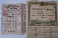 VIEUX PAPIERS AVIATION: RADIGUET & MASSIOT: Modèles de moteurs en réduction: Moteur rotatif type Gnome. Fernand LABANHIE: Aéroplane de démonstration B.L., 1908. S.I.M.B. Avion de vitesse A. BERNARD. Action HYDROGLISSEURS "DE LAMBERT" 1920. Bon au porteur Aéroplanes G. VOISIN, 1928. SUD-AVIATION: Filiales, Moyens tecgniques, Caravelle, Alouette II et III. Antonio HENRIQUE DA JUSTA: Navegaçäo Aérea, 1966. Brevet Elémentaire de Sports Aériens, 1948.