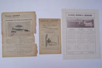 VIEUX PAPIERS AVIATION: RADIGUET & MASSIOT: Modèles de moteurs en réduction: Moteur rotatif type Gnome. Fernand LABANHIE: Aéroplane de démonstration B.L., 1908. S.I.M.B. Avion de vitesse A. BERNARD. Action HYDROGLISSEURS "DE LAMBERT" 1920. Bon au porteur Aéroplanes G. VOISIN, 1928. SUD-AVIATION: Filiales, Moyens tecgniques, Caravelle, Alouette II et III. Antonio HENRIQUE DA JUSTA: Navegaçäo Aérea, 1966. Brevet Elémentaire de Sports Aériens, 1948.