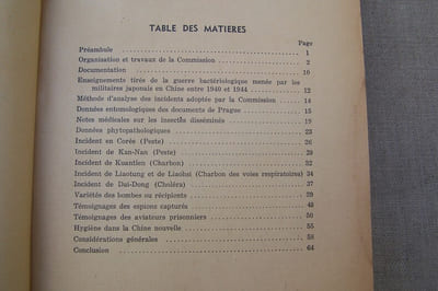 Rapport de la Commission scientifique internationale chargee d'examiner les faits concernant la guerre bactériologique en Corée et en Chine (Avec Annexes).