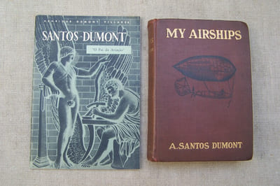 SANTOS-DUMONT, DIRIGEABLE: Henrique DUMONT VILLARES: Santos-Dumont "O Pai da Aviaçao", Sao Paulo, 1956. Reproductions de plans au 1/50e de la Demoiselle et du 14bis. ICARE N° 64bis. Affiche 46x64bis et dépliant: REVIVA 14bis. A. SANTOS-DUMONT: My AIRSHIPS, London, Grant Richards, 1904.