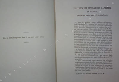 Essai sur les Fédérations Martiales en Dauphiné Pendant les trois premières années de la Révolution Française .