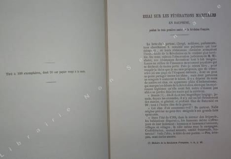 Essai sur les Fédérations Martiales en Dauphiné Pendant les trois premières années de la Révolution Française .. Vallier G.