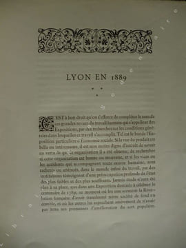 Lyon en 1889 Introduction au rapport de la section d'économie sociale.. Aynard Ed.
