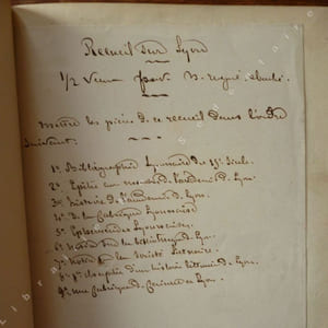 - Nouvelles recherches sur les Editions Lyonnaises du XVIe Siècle (juillet 1840) - Epître à Messieurs les Membres de l'Académie Royale Des Sciences, belles Lettres et Arts de Lyon (1841) - Des Causes Locales qui nuisent à la Fabrique de Lyon Des Moyens de les faire cesser, ou au moins d'en atténuer les effets (1845) - Ephémérides Lyonnaises ( Sans date) - Notice sur la Bibliothèque de la Ville De Lyon - Notice Historique sur la Société Littéraire De Lyon (1859) - Premier Chapitre d'une histoire littéraire de Lyon Lu dans la séance du 27 juillet 1858 (...) - Une Fabrique de Faïence à Lyon sous le rêgne de Henri II (1862).